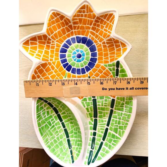 CHIP & DIP/SAUCE-COOKS CLUB-Sunflower-Mosaic-Large-Green-Orange-2 Sections - Picture 10 of 10